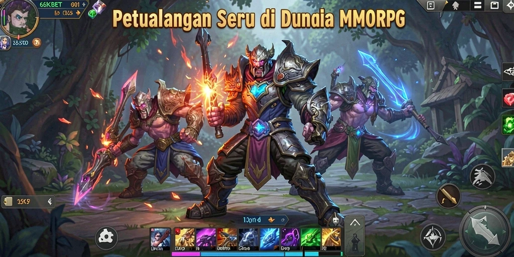 Tangkapan layar gameplay dari 66KBET yang menunjukkan pertempuran seru di dunia MMORPG.