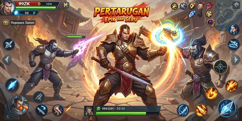 Gameplay 99ZK menampilkan aksi pertarungan yang mendebarkan.