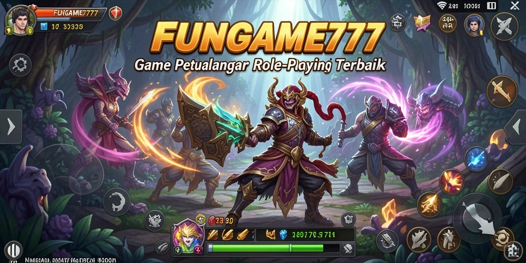 Screenshot gameplay FUNGAME777 menampilkan pertempuran seru dalam dunia fantasi.