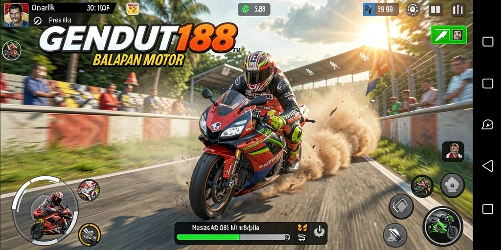 Tampilan gameplay yang mendebarkan saat balapan di GENDUT188.
