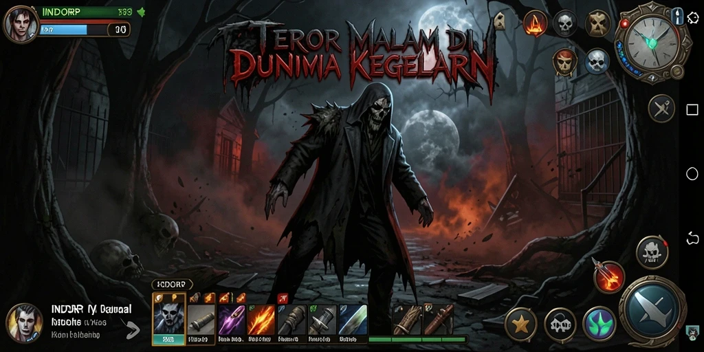 Tampilan gameplay INDORP dengan elemen horor yang menegangkan dan atmosfer gelap.