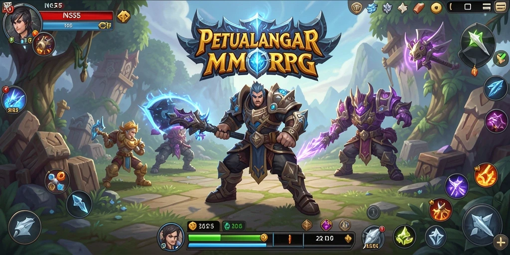 Screenshot utama INS55 menampilkan pertempuran epik dan lingkungan fantastis.