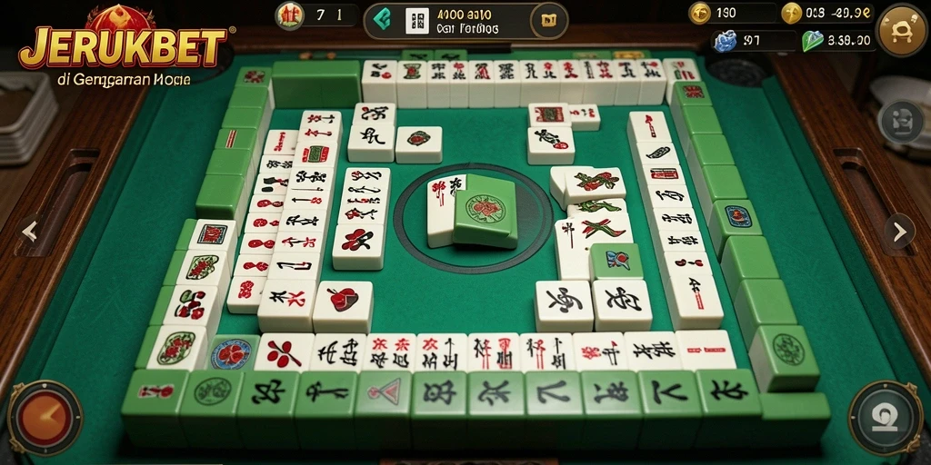 Tampilan gameplay menarik dari JERUKBET dengan ubin Mahjong berwarna-warni.