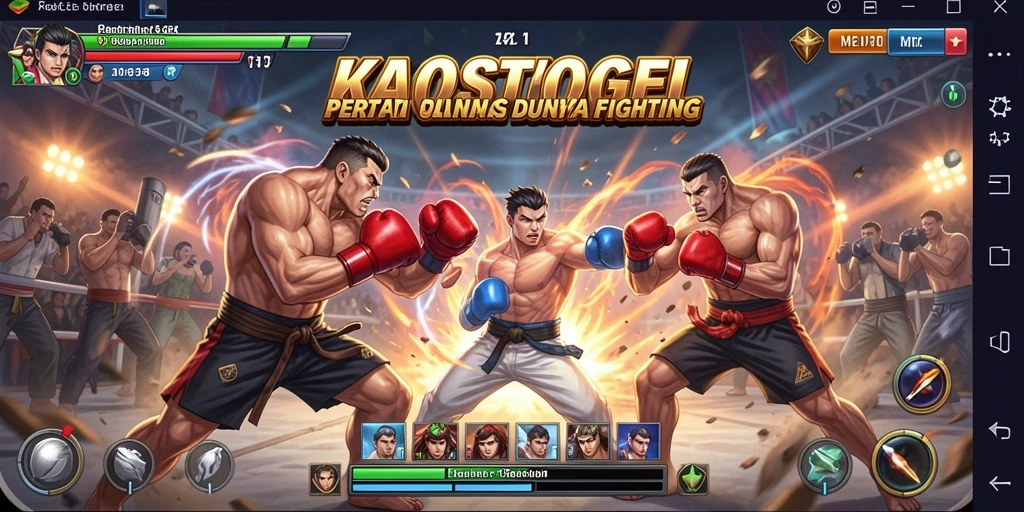 Tangkapan layar utama KAOSTOGEL menampilkan aksi pertarungan mendebarkan antar karakter.