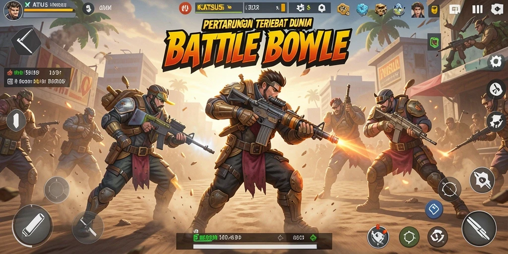 Tampilan gameplay KATSU5 yang intens dan seru dalam pertarungan Battle Royale.