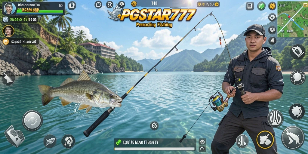 Screenshot PGSTAR777 menunjukkan keseruan memancing di lokasi indah.