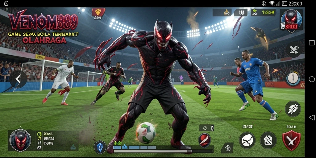 Tangkapan layar dari gameplay sepak bola yang mendebarkan dalam VENOM889.